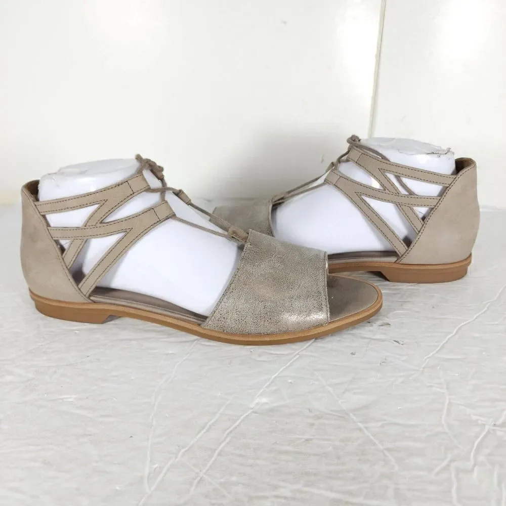 Paul Green Women's Morea US 8,5 Uk 6 Leather Metallic Taupe Lace-Up Sandals